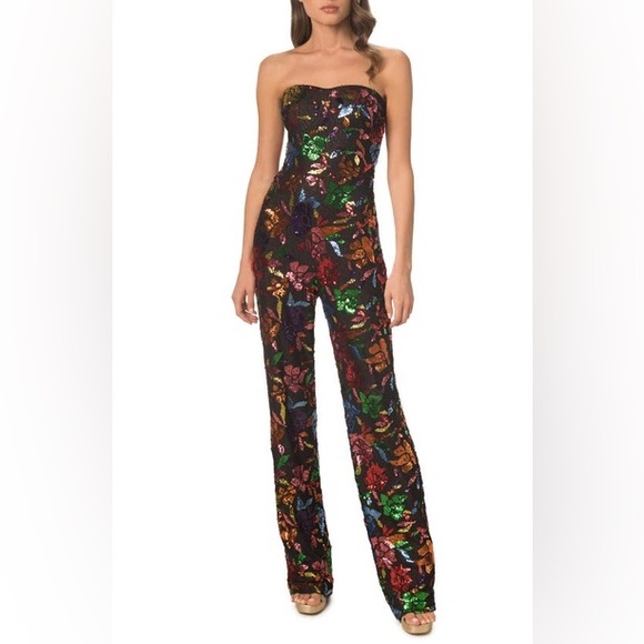 DRESS THE POPULATION Preston Rose Sequin Jumpsuit BlackMulti,BRANDNEW, SMALL$388 - Picture 1 of 10